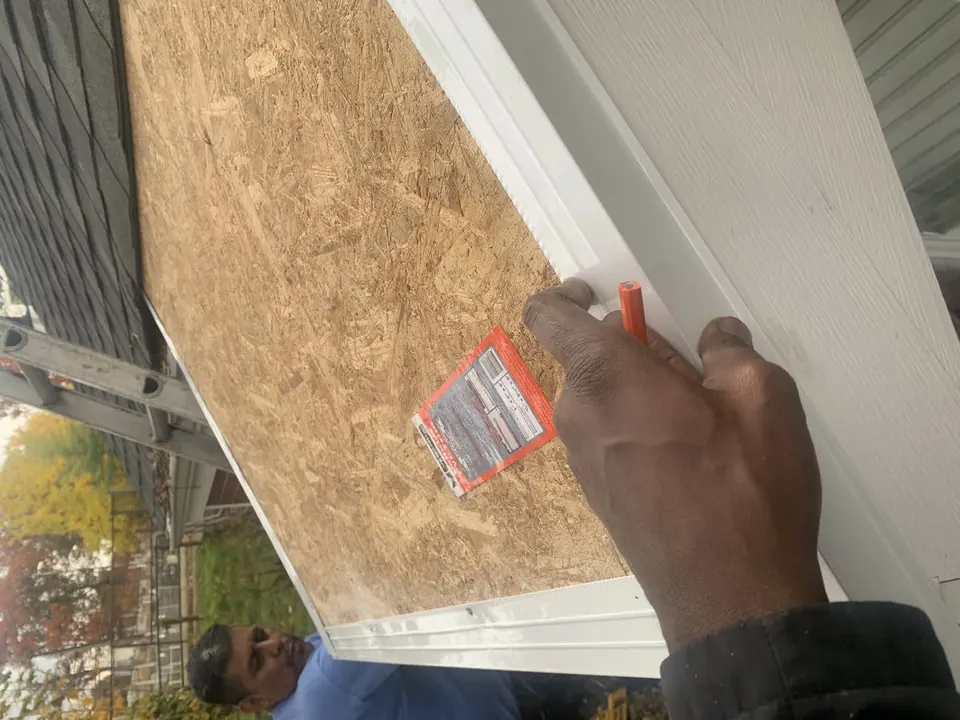 Window and exterior finish work: Window, deck-door, and exterior carpentry details.