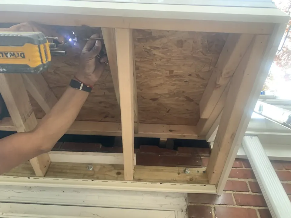 Window and exterior finish work: Window, deck-door, and exterior carpentry details.