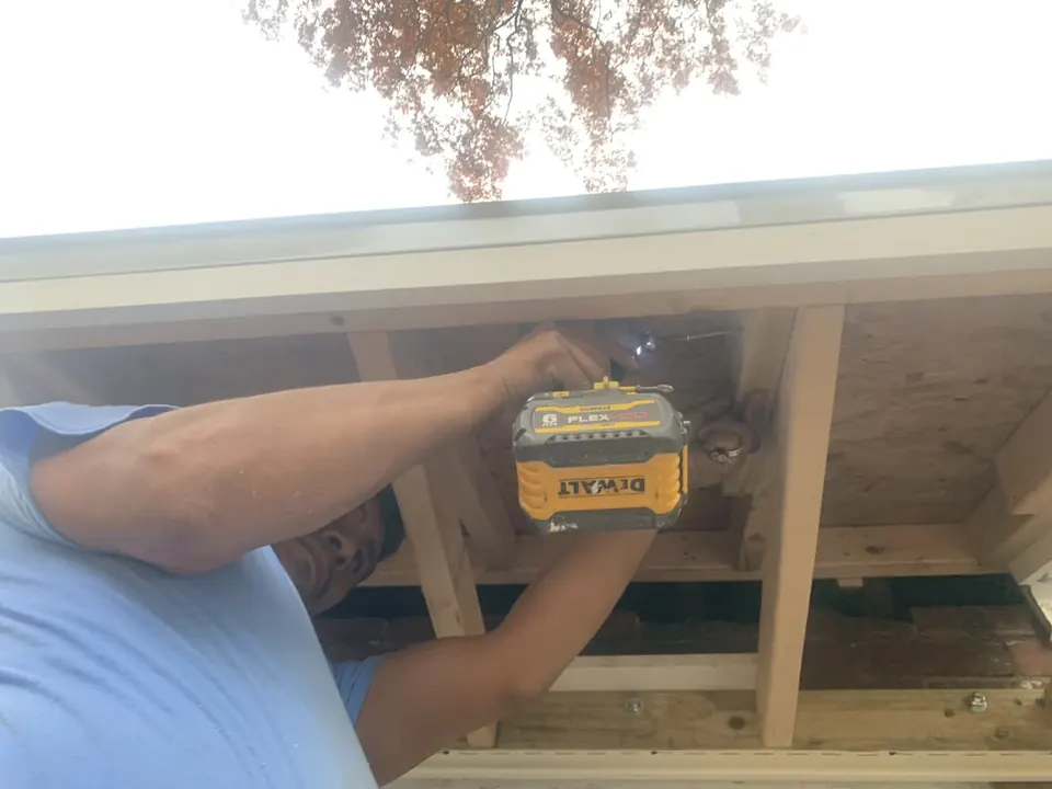 Window and exterior finish work: Window, deck-door, and exterior carpentry details.