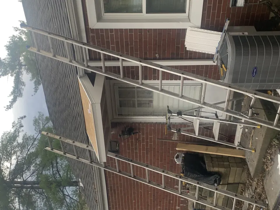 Window and exterior finish work: Window, deck-door, and exterior carpentry details.