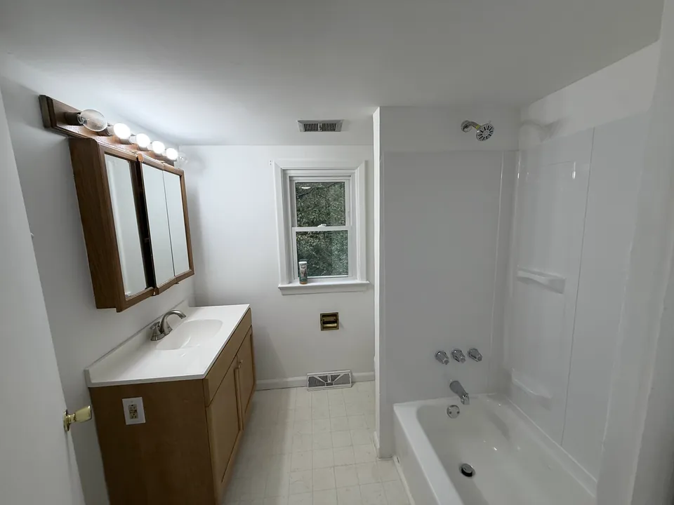 Bathroom vanity and tub surround